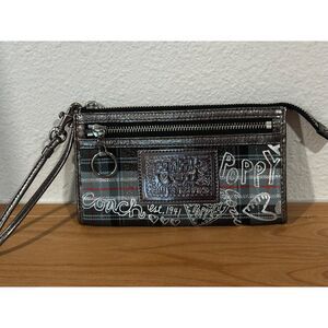 Coach Poppy Tartan Plaid Large Wristlet